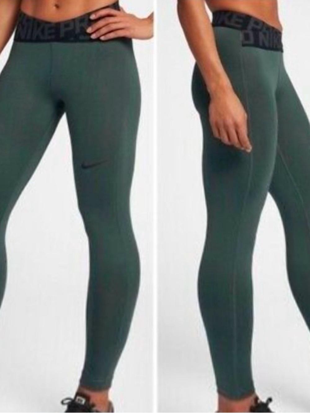 Nike Pro Dri Fit intertwist 7/8 women’s High-Rise Leggings in Dark Green & Black